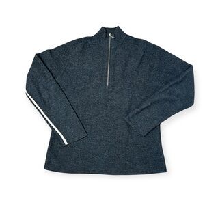 SmartWool 100% Merino Wool 1/4 Zip Pullover Sweater Gray White Stripes Size L